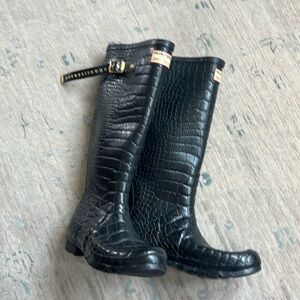 Black Jimmy Choo Hunter crocodile rain boots